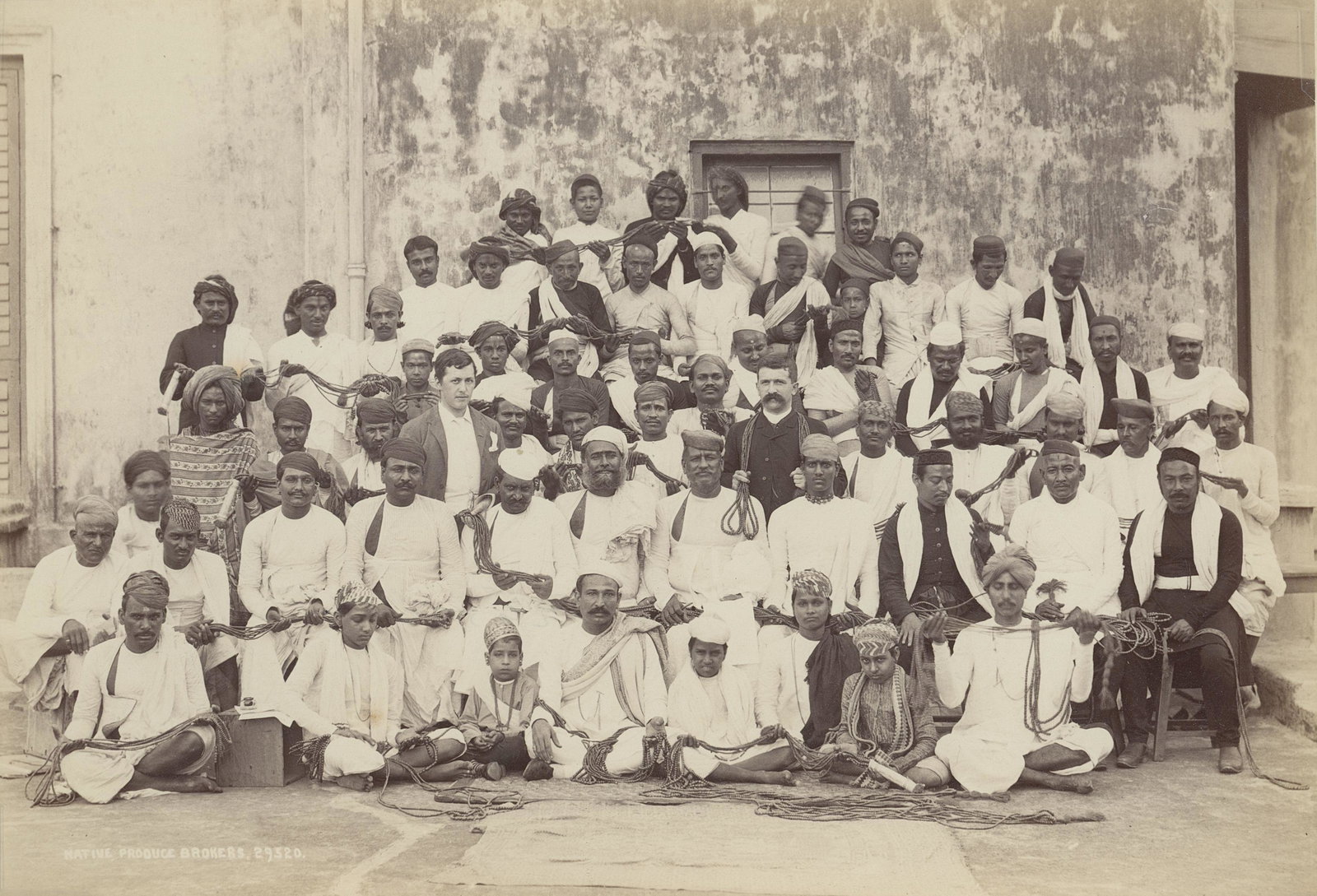 INDIA. Native Produce Brokers. C1885: Native Produce Brokers. It looks like they are the bead sellers. C1885. Very good contrast and tonality, Photographer: Colin Murray for Bourne and Shepherd. #2932D. 7.75 x 11.125 in.