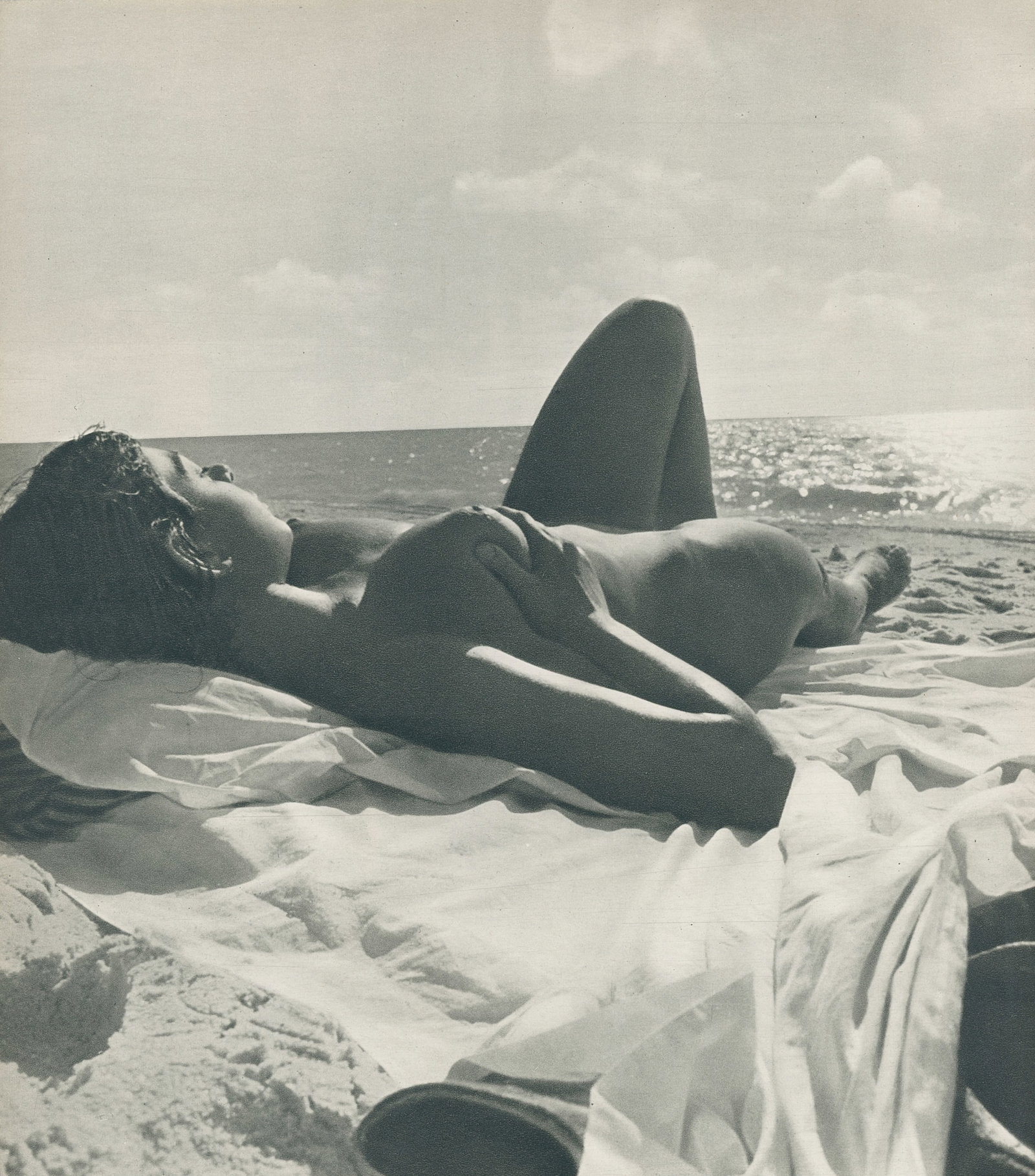 Nude by Andre de Dienes. C1960: Nude by Andre de Dienes. C1960. American-Hungarian photographer famous for nude photography and photographs of a young Marilyn Monroe. 9.75 x 8.5 in. Rev: 11.75 x 8.75 in.