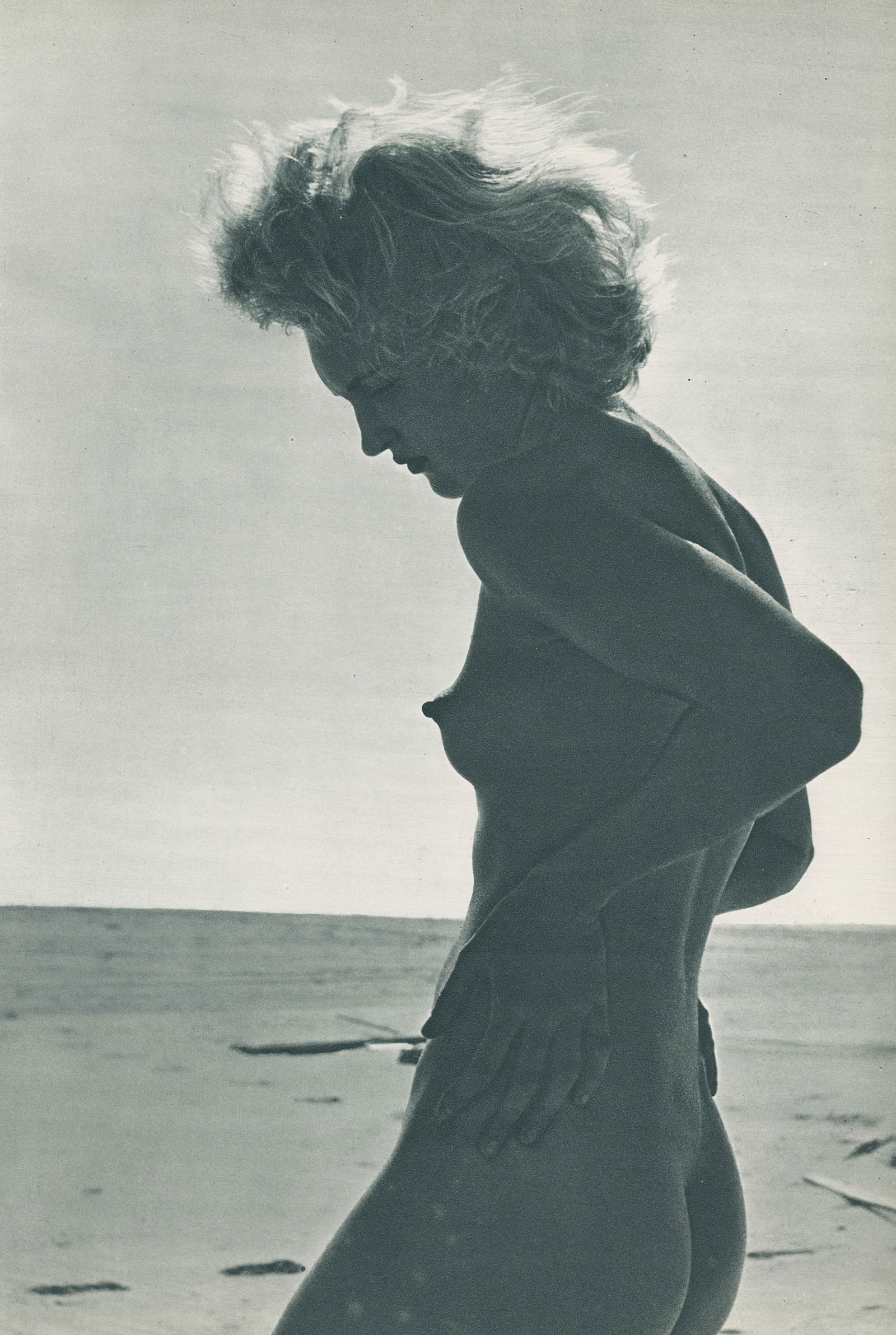 Nude by Andre de Dienes. C1960: Nude by Andre de Dienes. C1960. American-Hungarian photographer famous for nude photography and photographs of a young Marilyn Monroe. 11.75 x 7.875 in. Rev: 9.75 x 8 in.