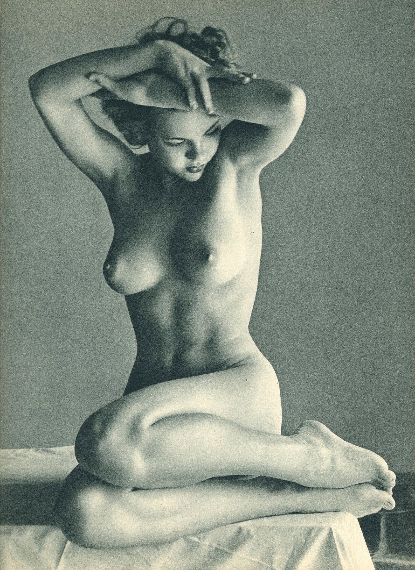 Nude by Andre de Dienes. C1950: Nude by Andre de Dienes. C1950. American-Hungarian photographer famous for nude photography and photographs of a young Marilyn Monroe. 11.5 x 8.5 in. Reverse: 8.25 x 8.5 in