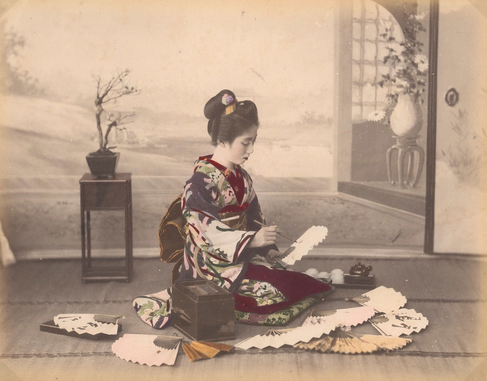JAPAN. Girl Painting Fans. C1870 (1 of 1)