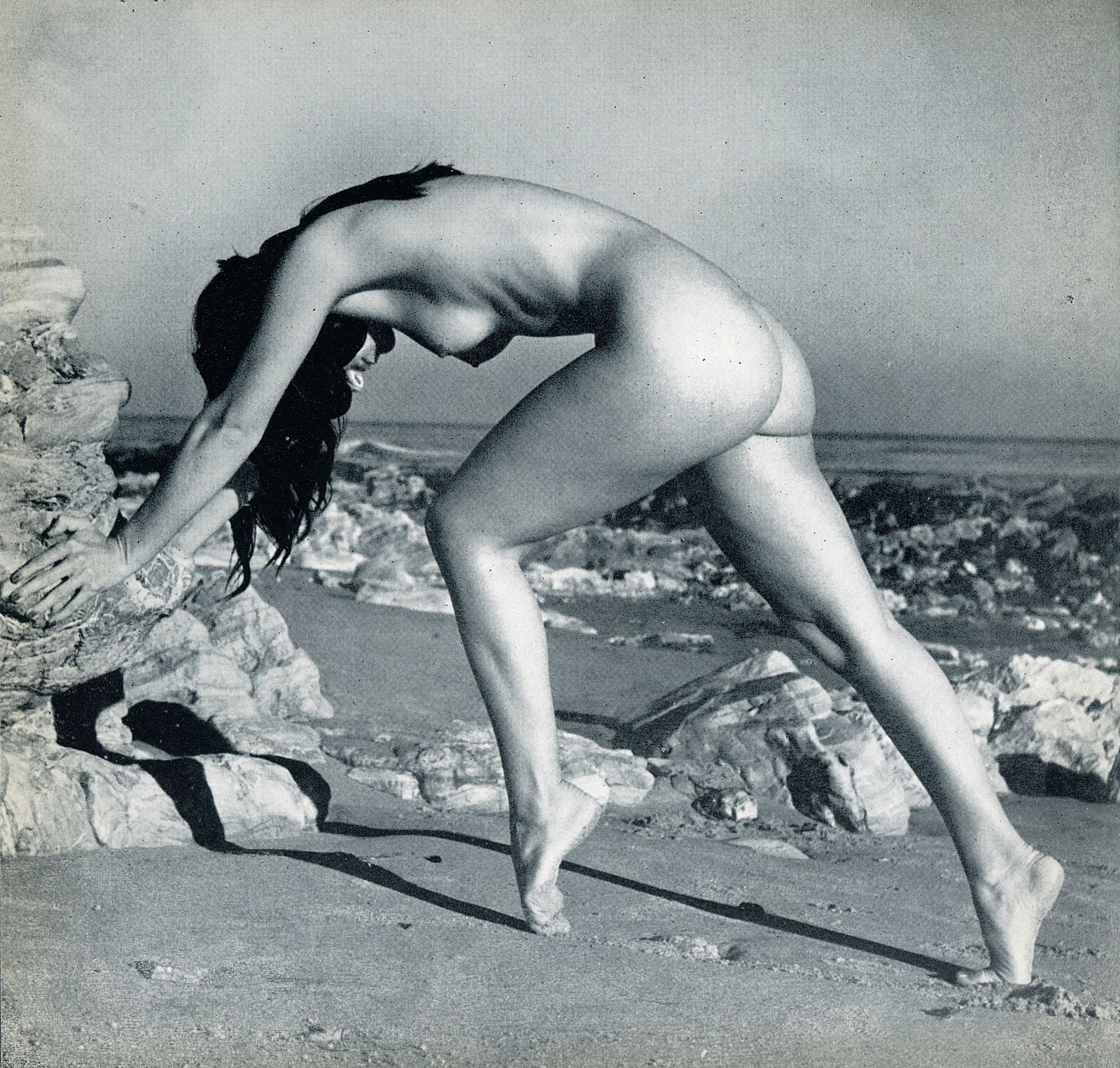 Nude by Andre de Dienes. C1958: Nude by André de Dienes. C1958. American-Hungarian photographer famous for nude photography and photographs of a young Marilyn Monroe. 7.5 x 7.75 in. Reverse: 7.5 x 7.25 in.