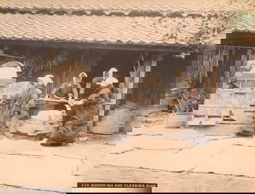 Grinding and Cleaning Rice. c1885