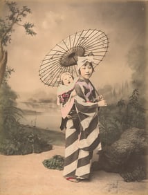Young Girl Carrying an Baby. c1880