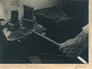 INDUSTRIAL. Bending Metal Strips by Hand. C1940