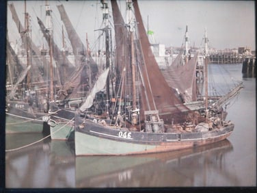 AUTOCHROME. Fishing Boats in the Harbor. c1910