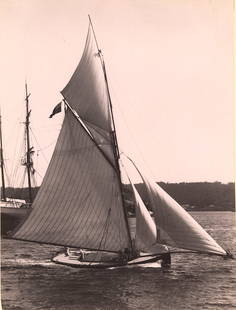AUSTRALIA. Racing Yacht in Sydney Harbor. C1875: Racing Yacht in Sydney Harbor. C1875. Very good contrast and tonality. Photographer: Kerry Photo, Sydney. 7.75 x 5.875 in. Reverse: Cascades above Leura Falls