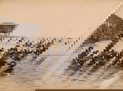 BEACHES. Bathing At the Lido, Venice. C1880: Bathing At the Lido, Venice. C1880. Good contrast and tonality. Unidentified photographer. 7.875 x 10 in. Reverse: St. Mark's Square and Tower. Venice.