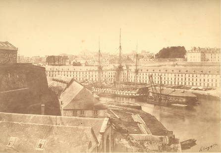 FRANCE. Ships in the Port of Brest, France. C1859: Ships in the Port of Brest, France. c1859. Hand signed by Paul de Boisguyon who was a member of Society Francaise de Photographie in 1859. He worked in both wet plate collodion and calotype methods an