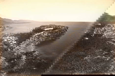 MONACO. Panorama of Monte Carlo. C1880: Panorama of Monte Carlo. C1880. Very good contrast and tonality. Photographer unidentified. 7.75 x 11.5 in. 19.3 x 29 cm. Reverse: Gaming Room, Monte Carlo. C1880. 7.75 x 11.75 in. 19.3 x 30 cm. Photo