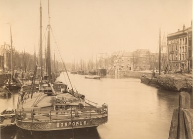 NETHERLANDS. Barges on the Canals of Amsterdam, c1880