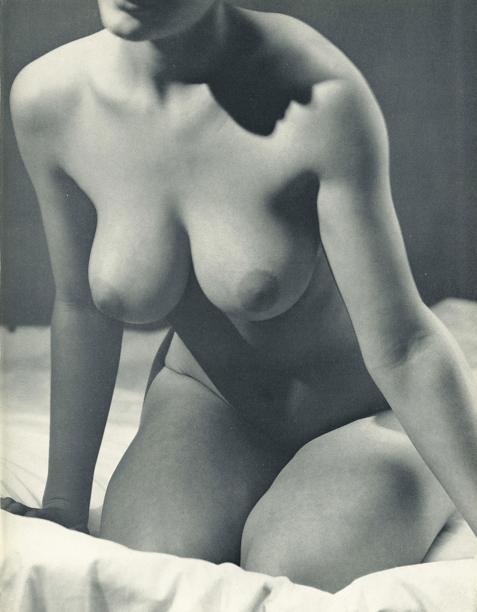 Nude by Andre de Dienes. C1958: Nude by Andre de Dienes. C1958. American-Hungarian photographer famous for nude photography and photographs of a young Marilyn Monroe. 10.75 x 8.25 in. Reverse: 10.75 x 8.25 in.
