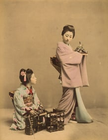 JAPAN. Girl with her Emperor Doll for Hinamatsuri, Doll's Day. C1880