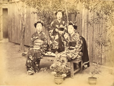 JAPAN. Courtesans Relaxing in a Garden. C1865