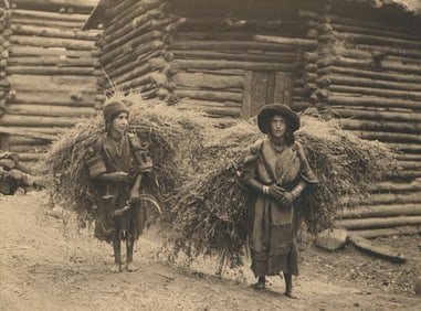 KASHMIR. Girls carrying grass in Dorwan Village. C1937