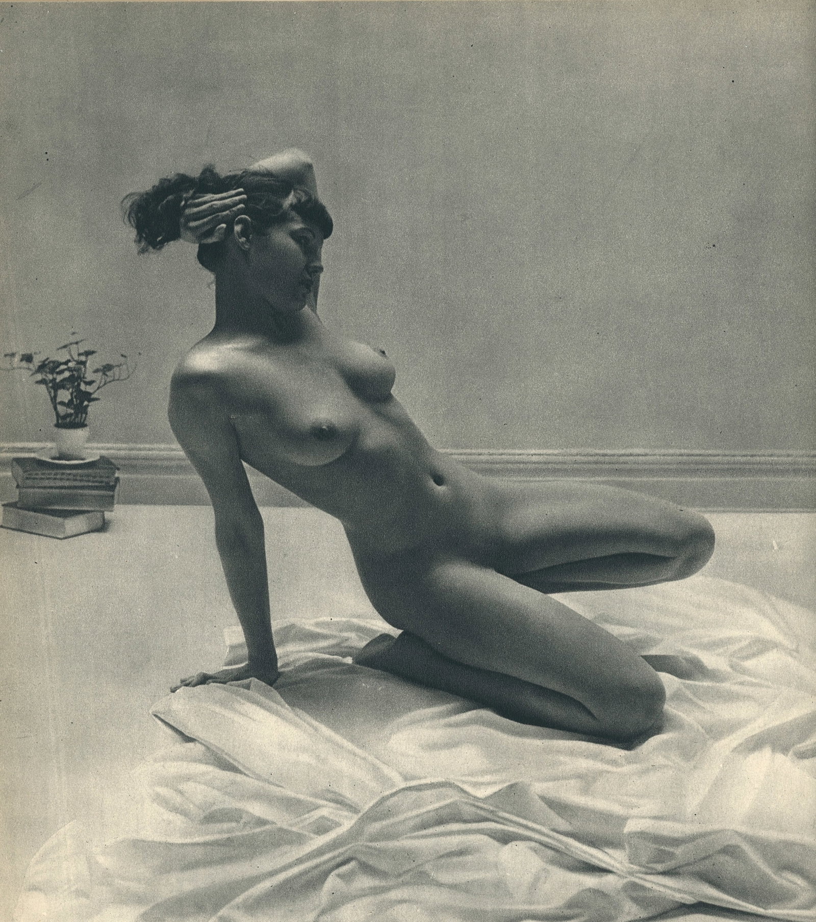 Nude by Andre de Dienes. C1949: Nude by Andre de Dienes. C1949. American-Hungarian photographer famous for nude photography and photographs of a young Marilyn Monroe. 11.75 x 8.5 in. Rev: 9.25 x 8.25 in.