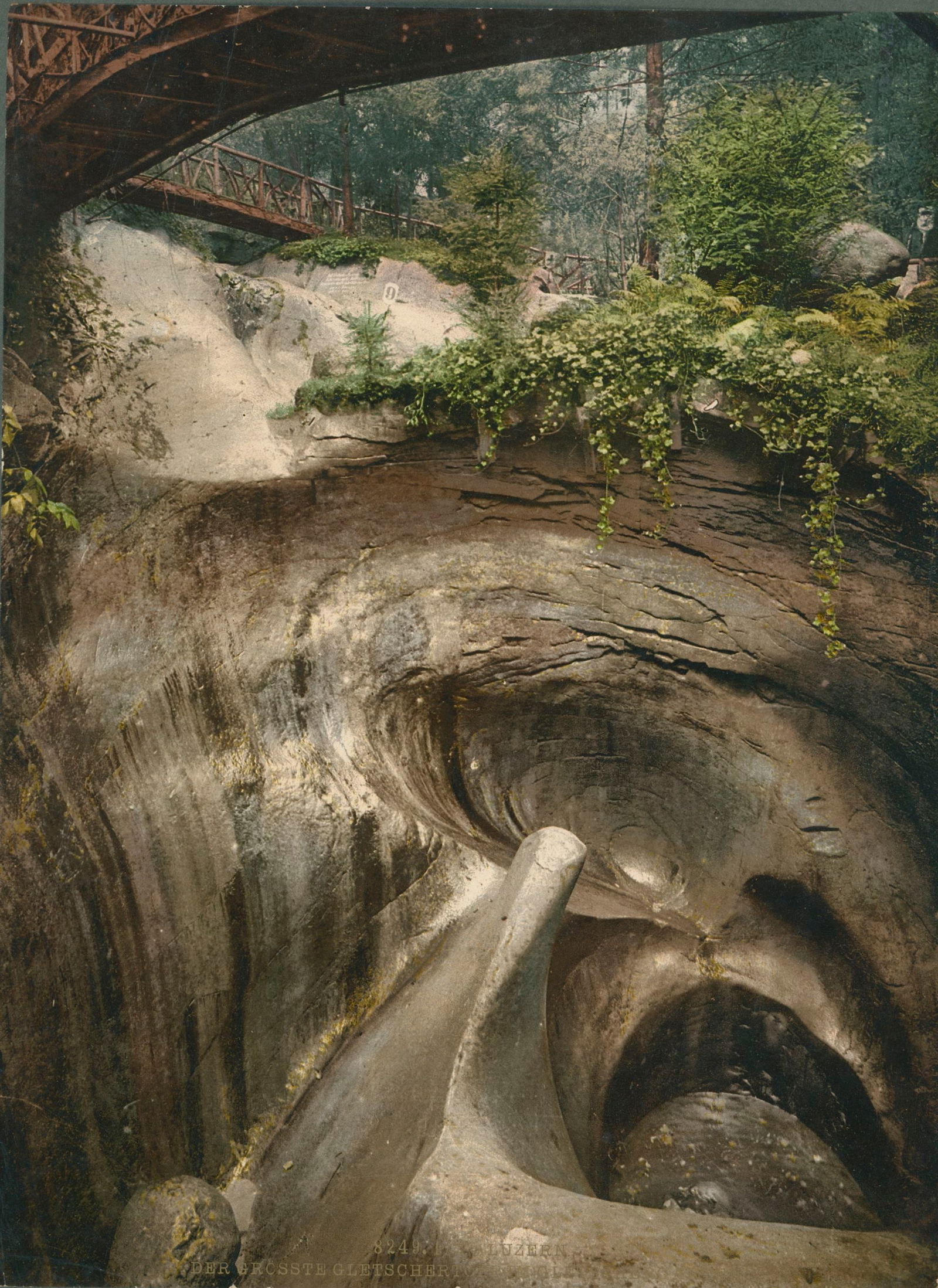 Lucern, the largest Glacier: Photochrome. c1890. 6.5 x 8.75 in. Lucern, the largest Glacier. Rev: Airolo Stalvedro Gorge