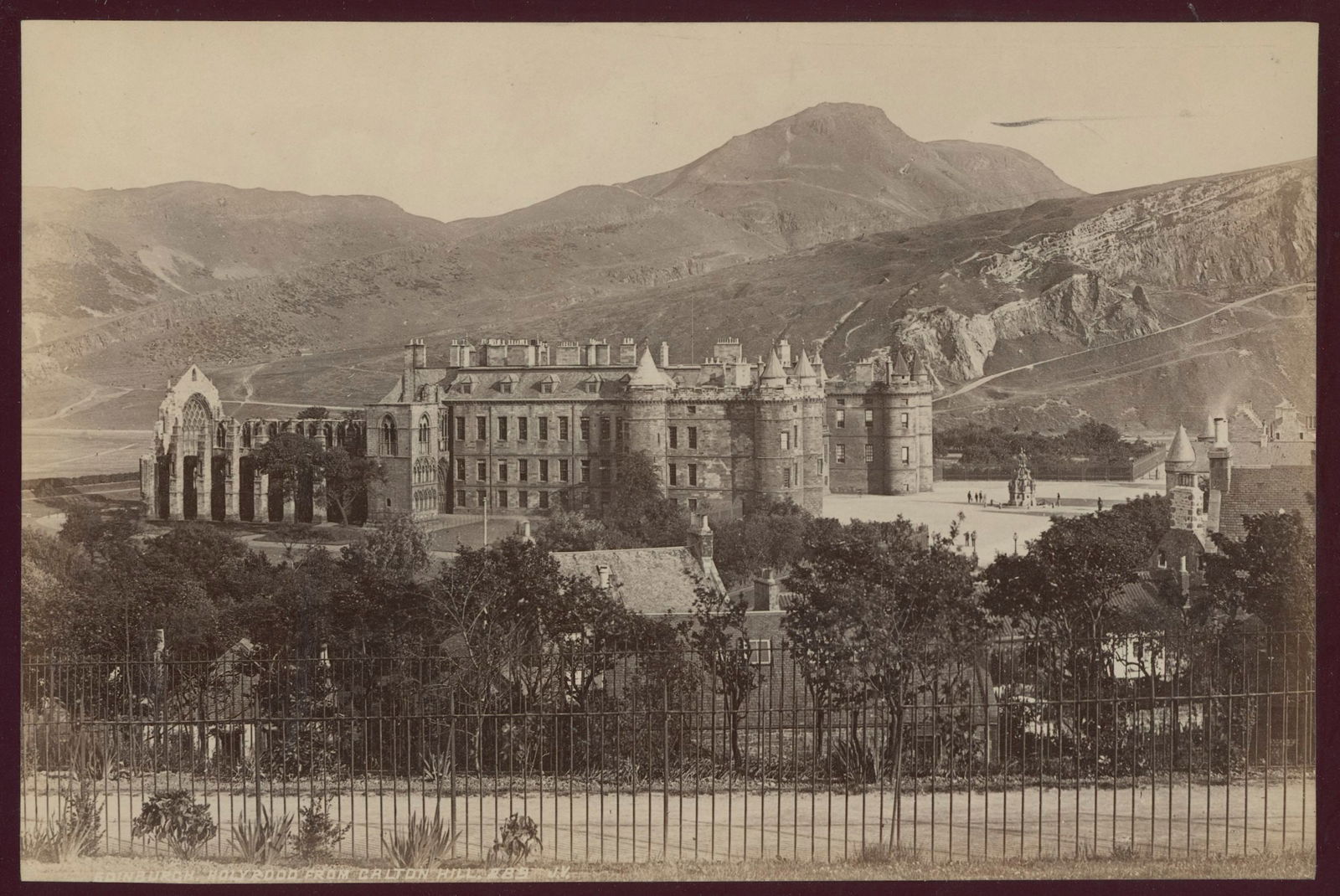 Holyrood Castle from Calton Hill, Edinburgh. C1880: Holyrood Castle from Calton Hill, Edinburgh. C1880. Queen Victoria's Scottish home. Good contrast and tonality. Photographer: James Valentine. 5.25 x 8 in.