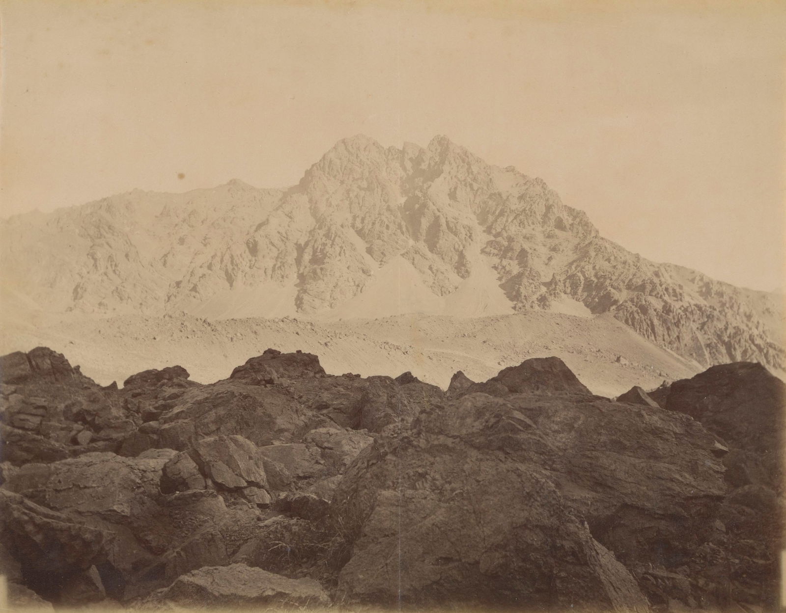 Uspallata Pass, Cordiera de los Andes. c1875: Uspallata Pass, Cordiera de los Andes. C1875. Fair contrast and tonality, center folded before being laid down. Unidentified photographer. 7.25 x 9.25 in.