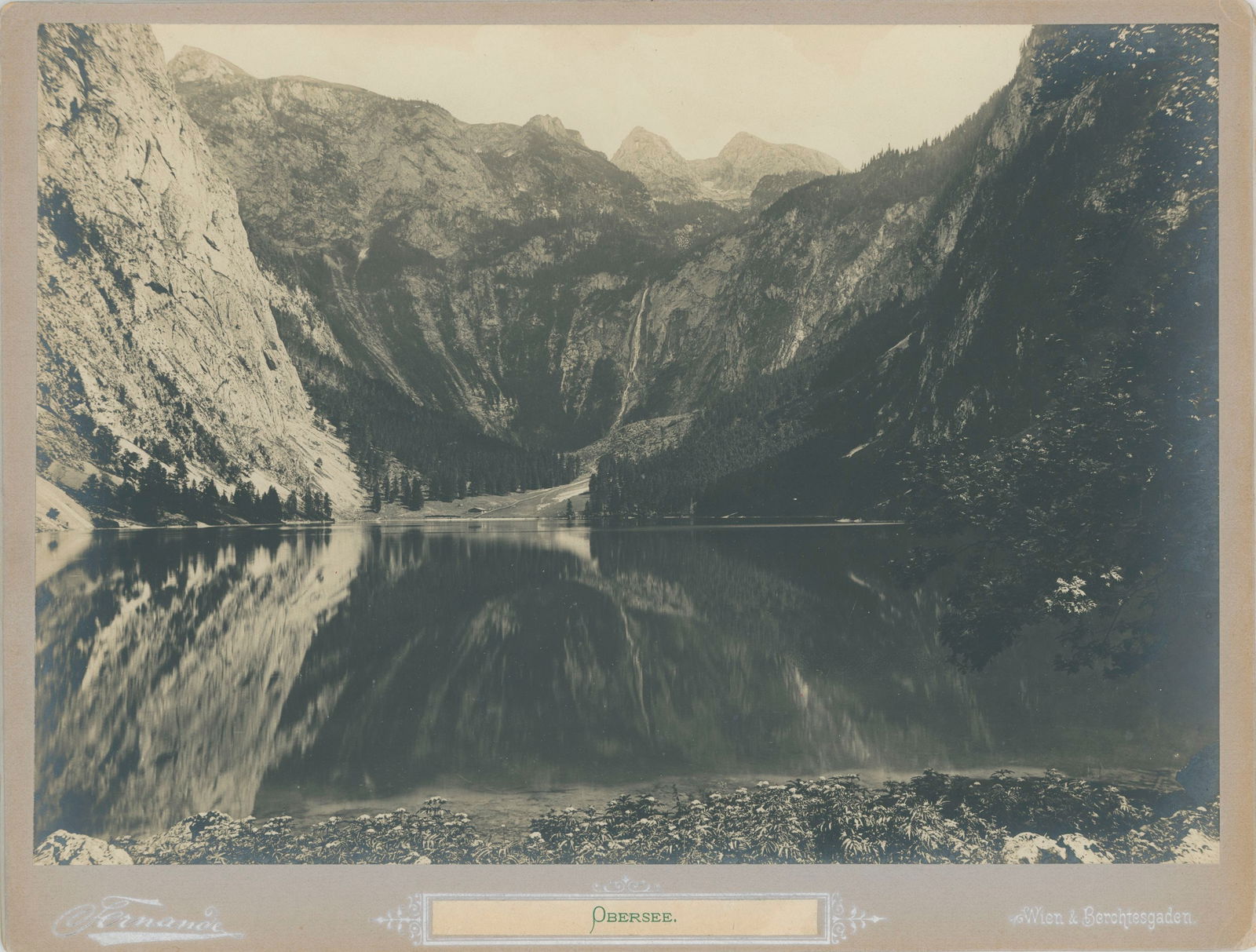 Obersee, Bavaria, Germany. c1920: Platimum print of Obersee, Bavaria, Germany. C1920. Excellent contrast and tonality. Photographer: Fernande. 7.125 x 10 in. On heavy curved board.