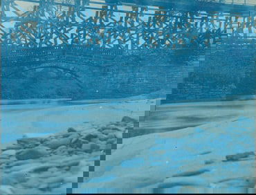 2 Cyanotypes of a Train and Tressle Bridge. C1890.