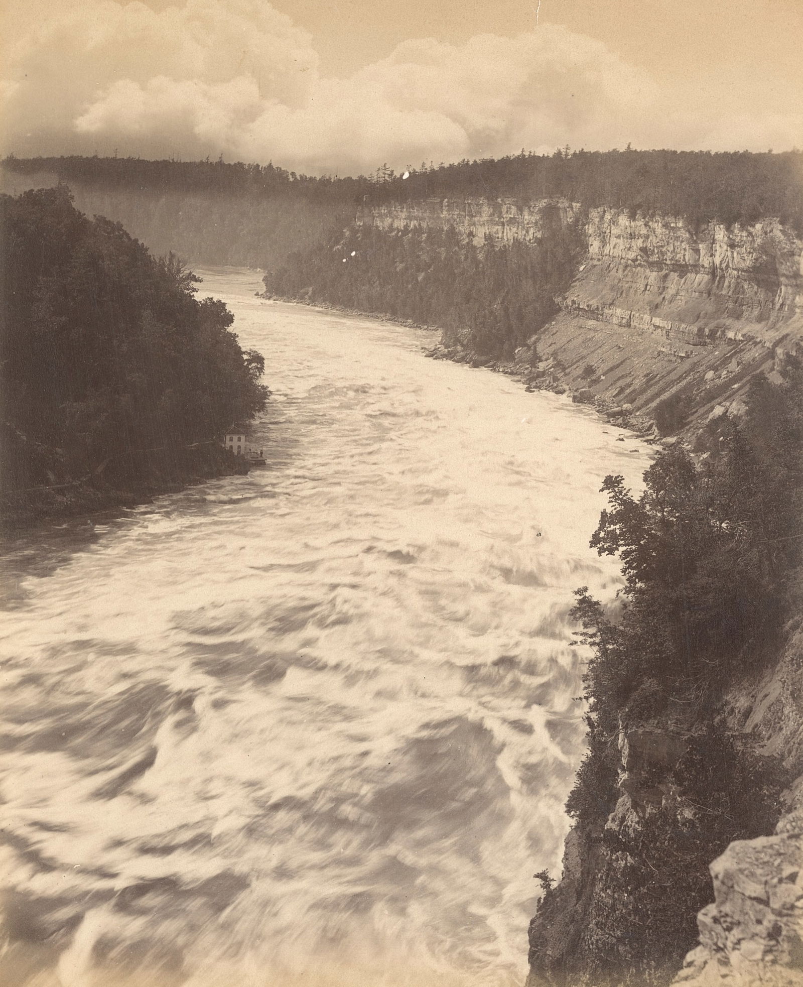 Niagara Gorge, c1880: Niagara Gorge, c1880. Good contrast and tonality, vertical crease. Unidentified photogrpaher. 8.75 x 7 in.