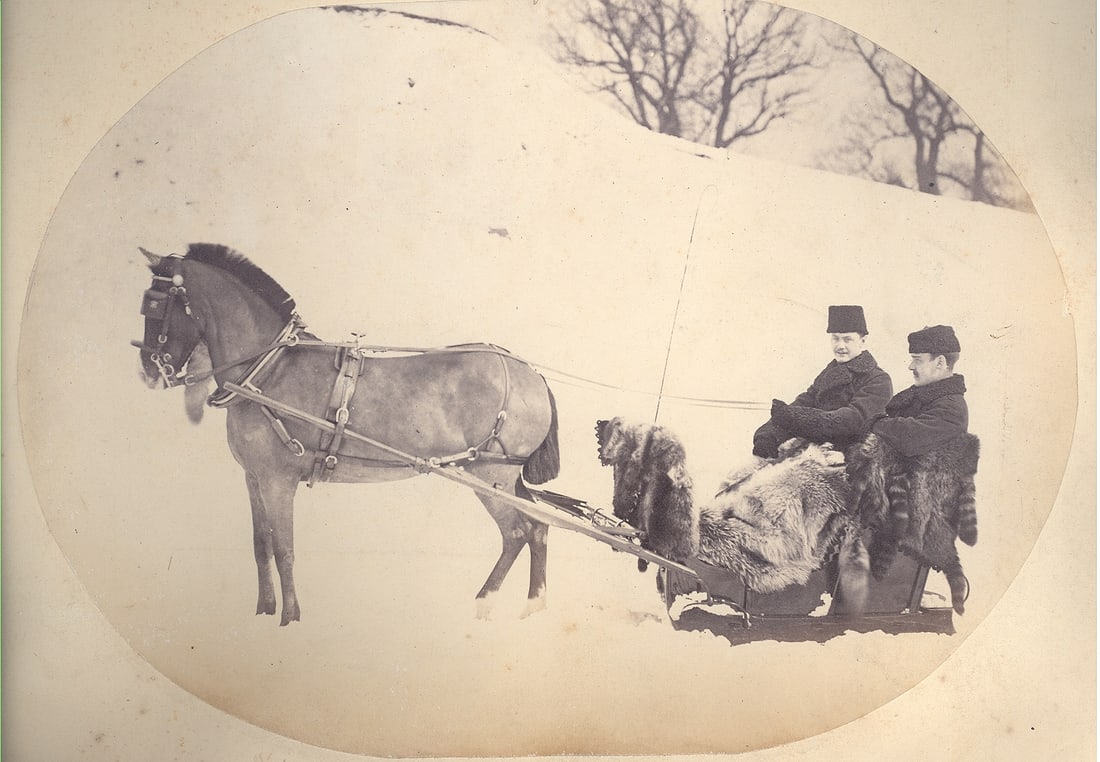 Nova Scotia Cabriole. c1883: Nova Scotia Cabriole. C1883. Myself & Pard in our Cairiols, the Rat, 1883. Halifax, Nova Scotia. Fair – good contrast and tonality. Unknown photographer. 5.75 x 8.25 in. 14.60 x 20.95 cm. Rev: Famil