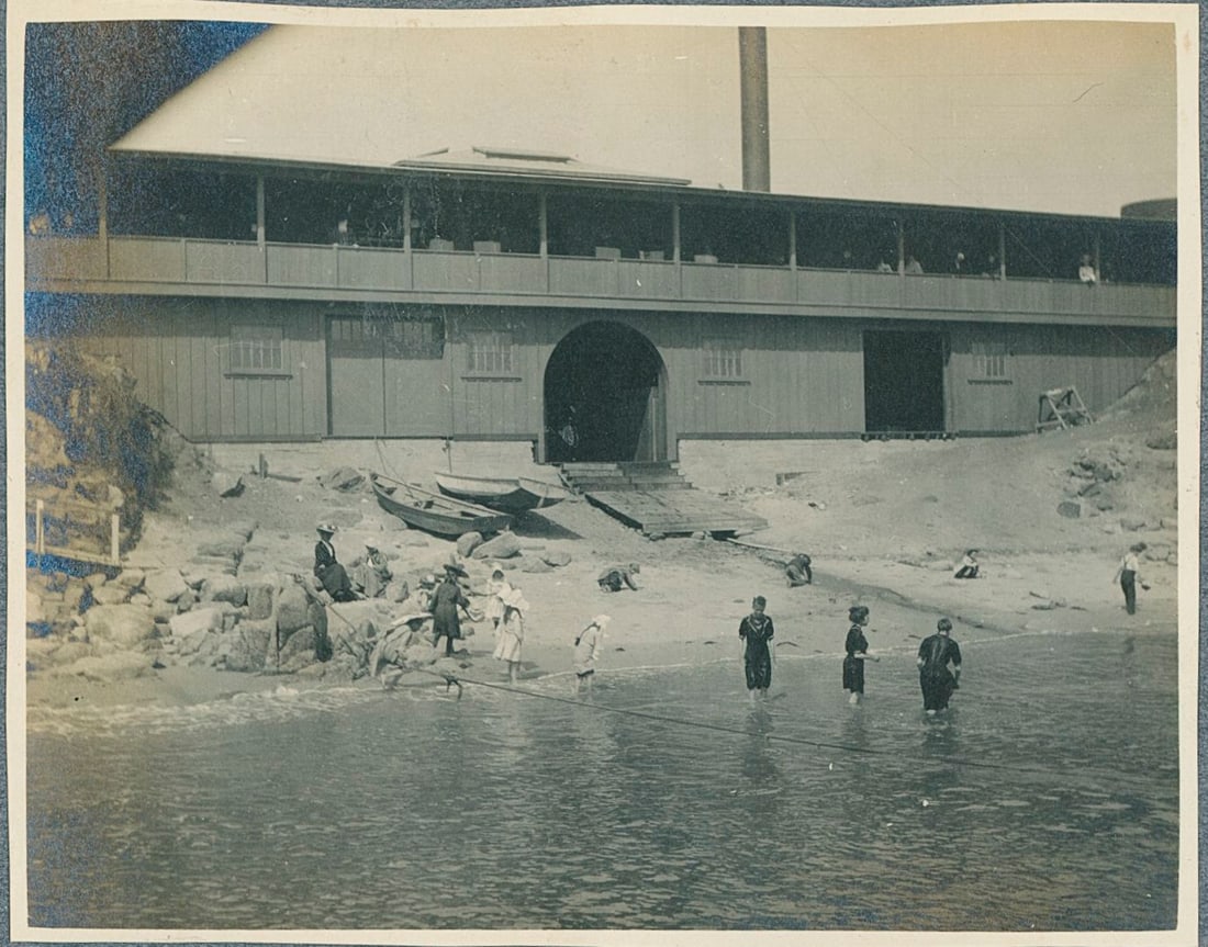 Bath House, Pacific Grove, Calif. c1890: Bath House, Pacific Grove, Calif. C1890. Fair contrast and tonality. Unidentified photographer. 3.5 x 4.25 in. Rev: First 'Capital 'of California, Monterey. Although Monterey was never a capital of