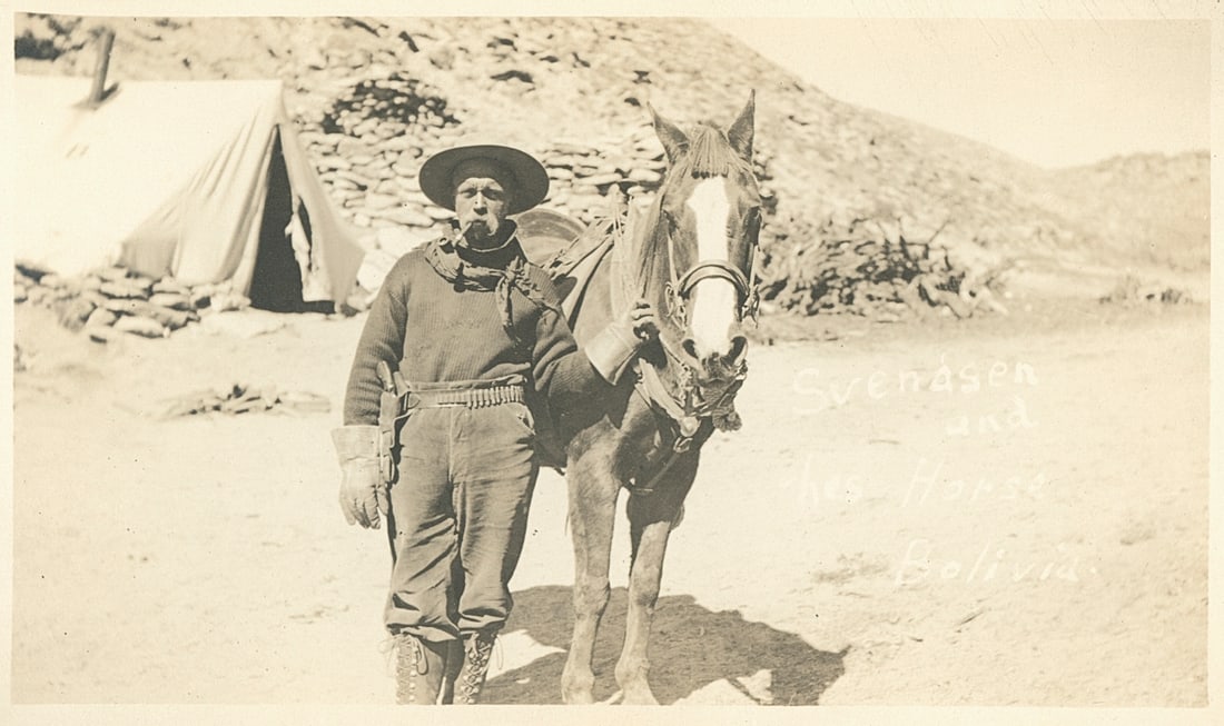 BOLIVIA. 4 Photographs of Svendsen Rigging and Construction Gang. C1918: 4 Photographs of Svendsen Rigging and Construction Gang. C1918. Bolivia. Svendsen after 4 days on horseback. Good contrast and tonality. 3 x 5.25 in. av. each
