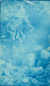 CYANOTYPE.  Two of the Svendsen Rigging and Construction Gang in Bolivia.  C1918