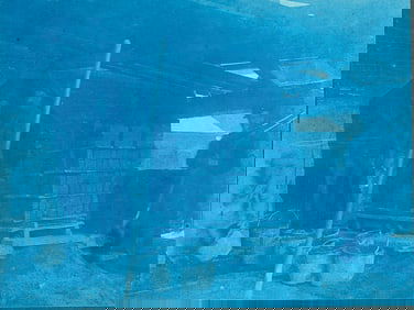 CYANOTYPE. Bricklayers at work. c1910