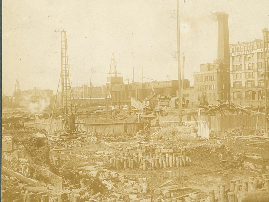 CYANOTYPE. Bricklayers at work. c1910 - 2