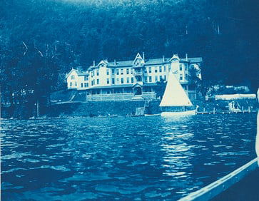 CYANOTYPE.  Hotel on a Lake. c1910