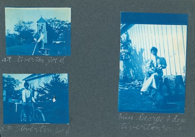 CYANOTYPE.  Lady with her dogs and  2 others. c1910