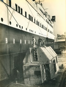 SHIPS.  Washing down the "Conte Biancamono". C1925 the year of her maiden voyage.