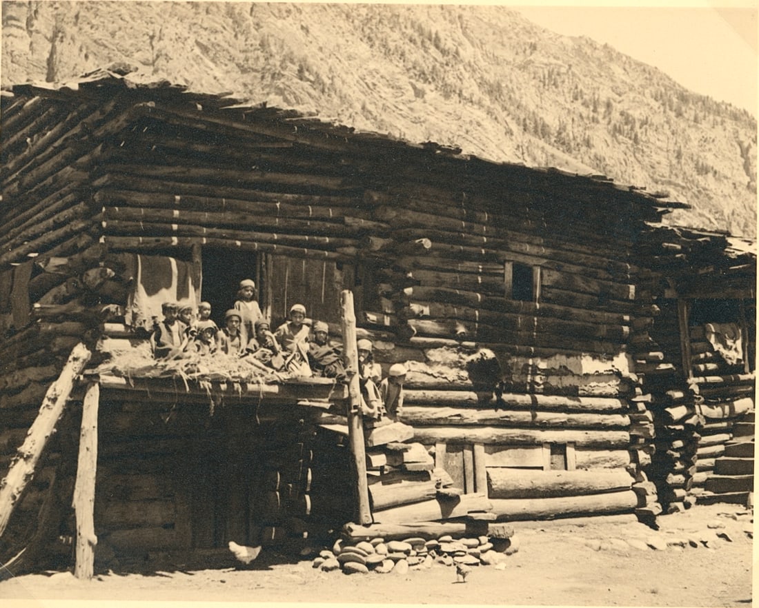 Kashmir. C1935: ?Typical village house in Burzil Valley, Kashmir. C1935. Excellent contrast and tonality. 5.75 x 4.5 in