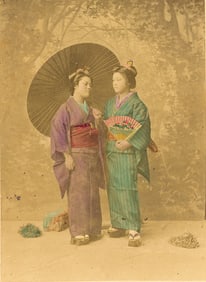 JAPAN. Two Ladies with Fan and Umbrella. c1890