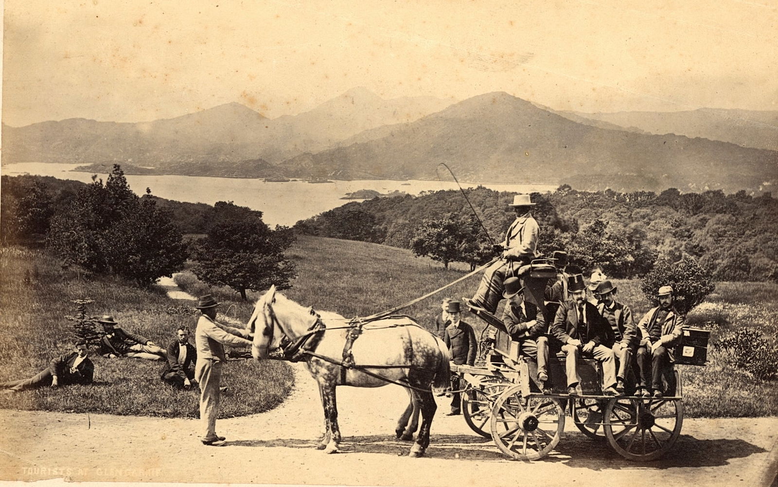 The Galway Mail Car carrying Passengers. Ireland. Good contrast and tonality. C1880. 4 x 6.5 in.: The Galway Mail Car carrying Passengers. c1880