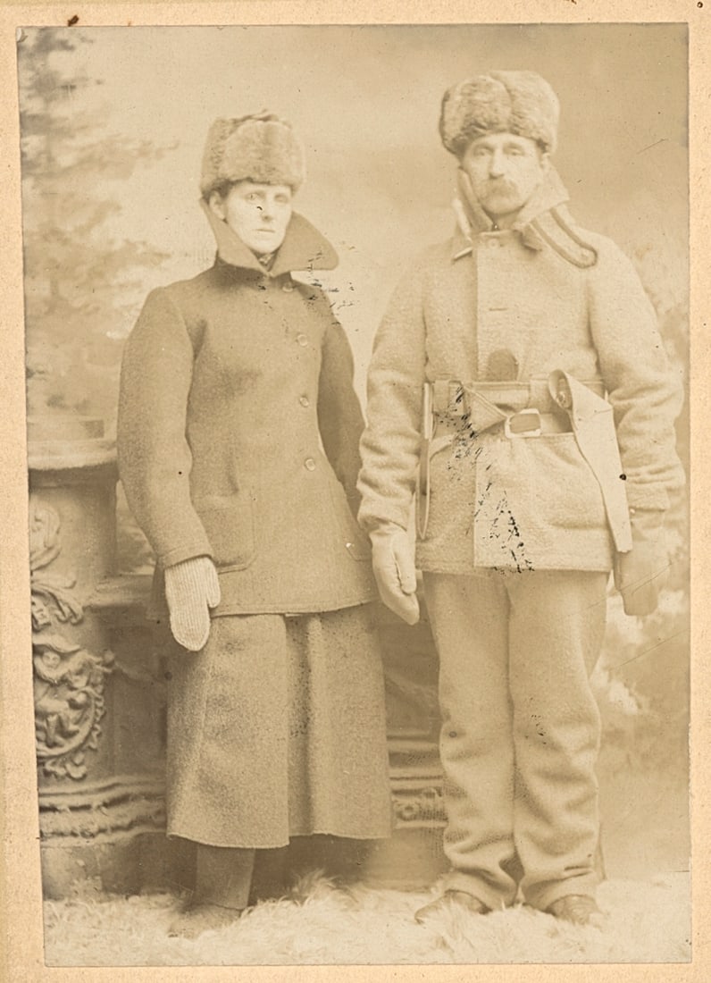 Couple Dressed for Winter. c1900: Couple Dressed for Winter. C1900. By Gem Studio, 1322 Pacific Ave. Fair contrast and tonality. 3.75 x 2.75 in.