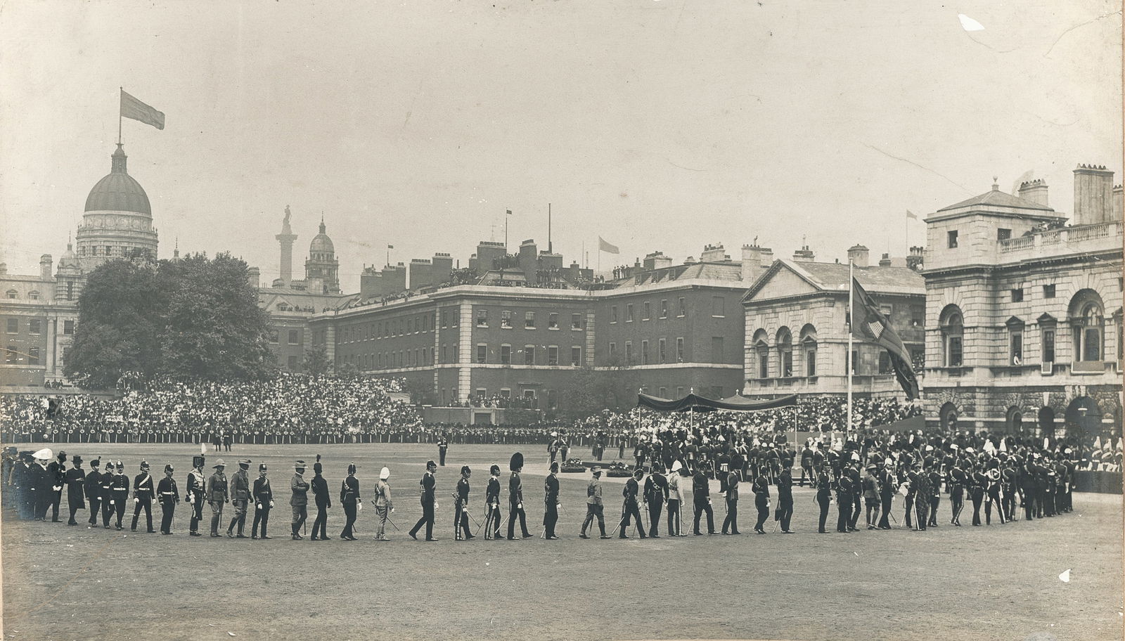 King Edward VII presenting medals. C1905: King Edward VII presenting medals. C1905. Good contrast and tonality. 6.25 x 11 in. Reverse: Princesses followed by the Horse Guards. 6.5 x 11.5 in.