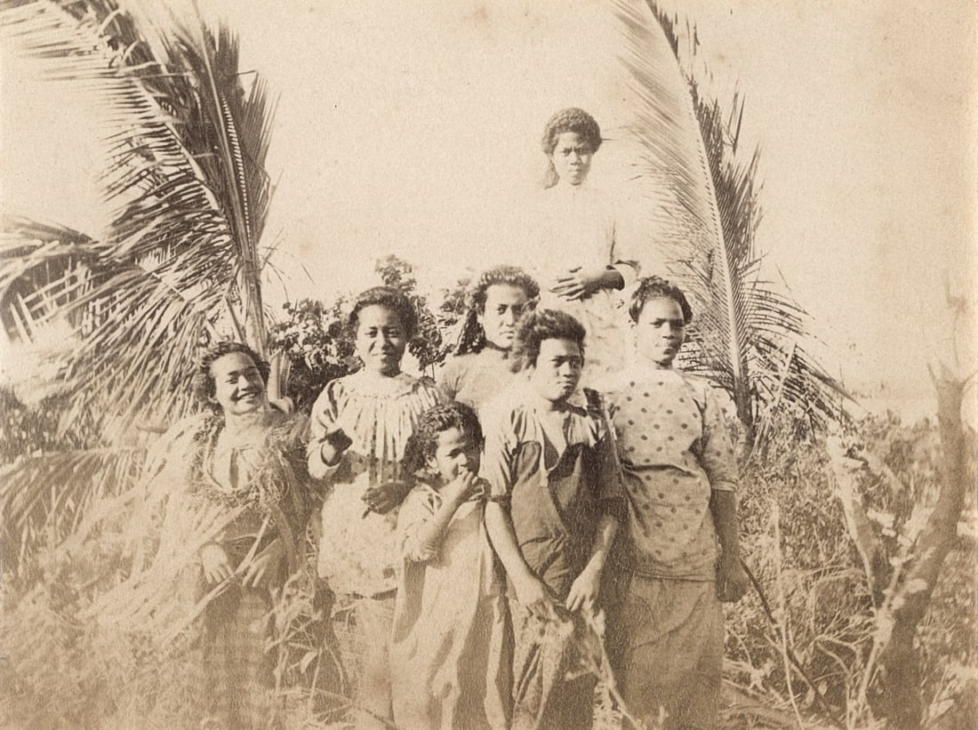 Native Ladies of the Friendly Isles. Tonga. c1890: Native Ladies of the Friendly Isles. Tonga. C1890. Fair contrast and tonality. 3 x 3.875 in.