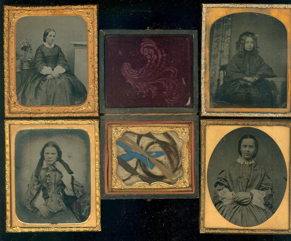 4 ambrotypes of ladies and a lock of hair (1 of 1)
