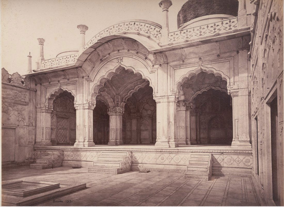 Delhi, India; The Mottee Musjid, the Pearl Mosque: Delhi ; The Mottee Musjid, the Pearl Mosque. c1865. Good contrast and tonality. Photographer: Samuel Bourne. Height: 8.75 x 11.5 inches