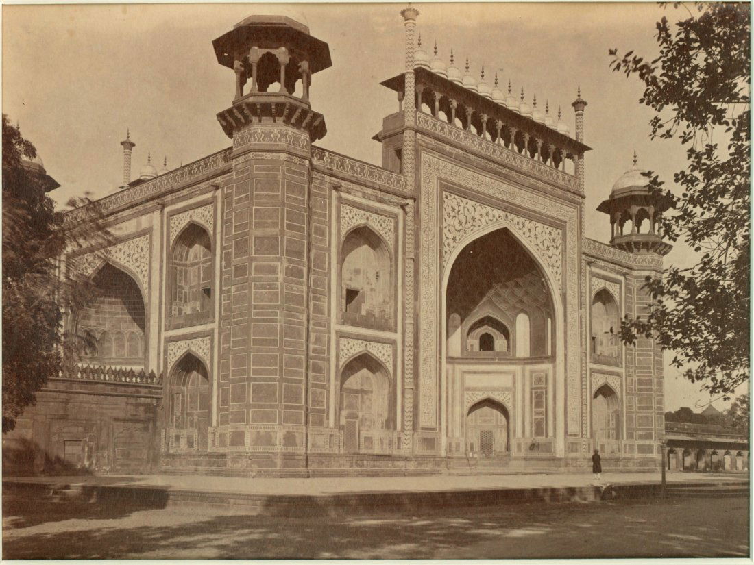 The Gate of the Taj, Agra. C1868: The Gate of the Taj, Agra. C1868. Condition: Very good contrast and tonality, edge fading. Photographer: Samuel Bourne #1074. 9.125 x 11.25 inches.