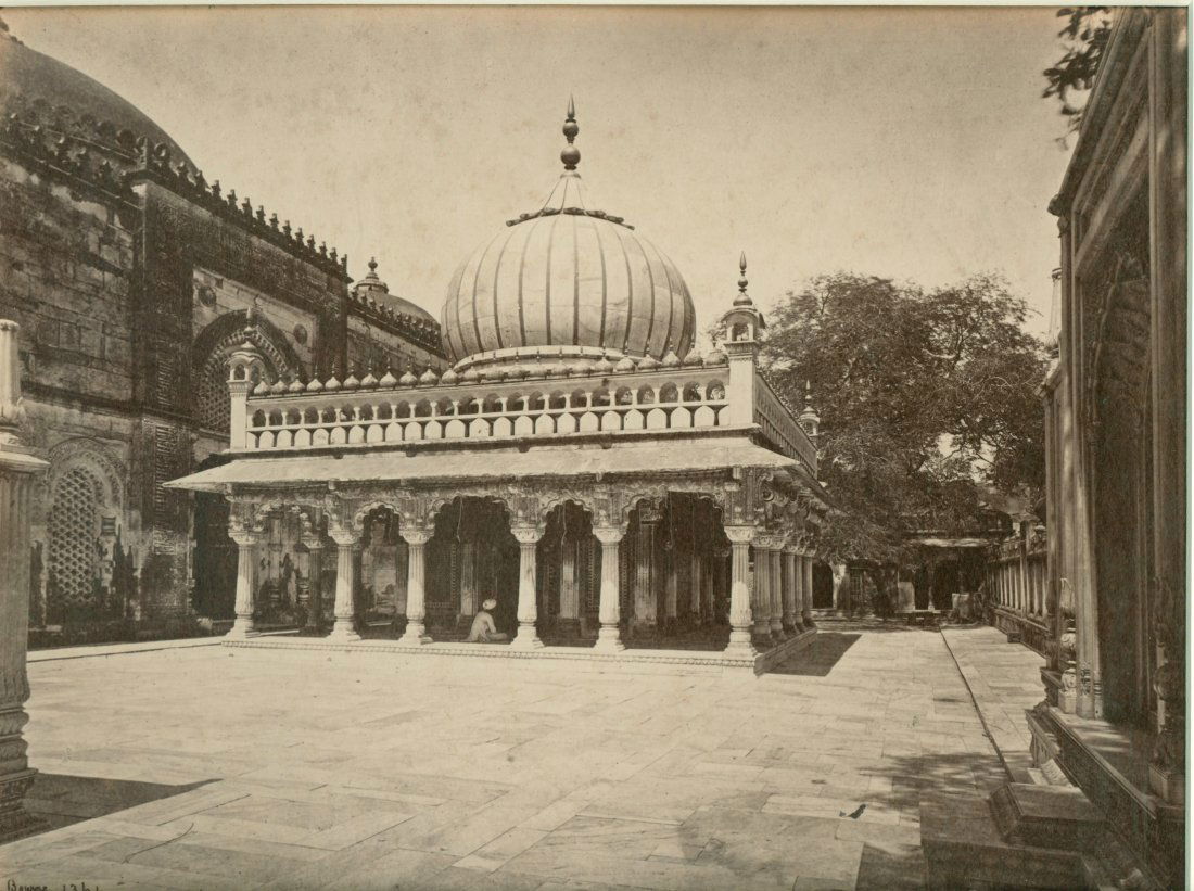 Tomb of Nizan-ood-deen, Delhi, c1866: Tomb of Nizan-ood-deen, Delhi, c1866. Condition: Very good contrast and tonality. Photographer: Samuel Bourne #1364. 8.75 x 11.25 inches