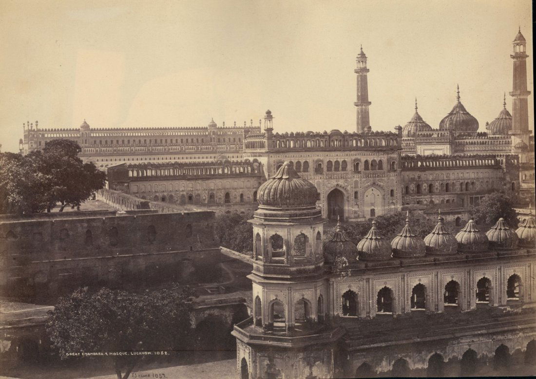 Lucknow; Great Emambara and Mosque. c1865: Lucknow; Great Emambara and Mosque. C1865. Condition: Very good contrast and tonality. Photographer: Samuel Bourne #1052. Size: 8.25 x 11.25 inches