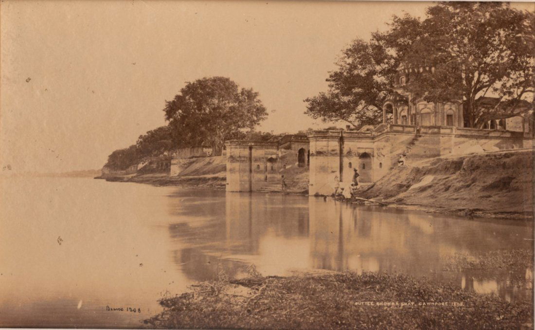 Cawnpore; Suttee Chowra Ghat. C1865: Cawnpore; Suttee Chowra Ghat. C1865. Condition: Good contrast and tonality, some mild spotting. Photographer: Samuel Bourne #1208 Size: 7.5 x 12 inches