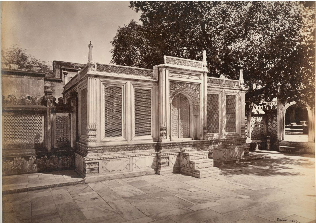 Delhi; The Tomb of Mirza Jehangi. C1866: Delhi; The Tomb of Mirza Jehangir. Bourne notes â€“ This is a piece of beautiful marble carving. Condition: Very good contrast and tonality, some edge fading (under mat) Photographer: Samuel Bour