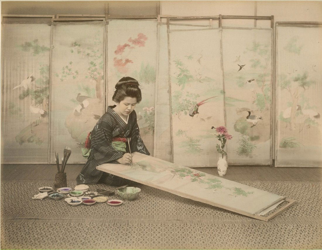 Screen Painter, Japan. c1880. An artist at work. (1 of 1)