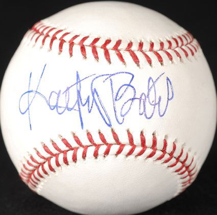 Kathy Bates Signed OML Baseball GAI COA: Official Major League (Selig) baseball signed across the sweetspot in blue ballpoint pen. In excellent condition. COA from Global Authentication.